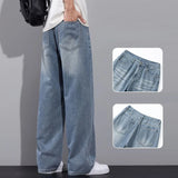 Nukty Spring Summer New Jeans Male Casual Wide Leg Wash Fashion Baggy Denim Trousers Straight Leg Vintage Solid Color Pants