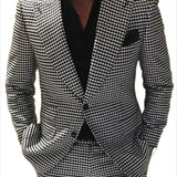 Nukty 2 Piece Plaid Men Suits for Wedding Houndstooth Checkered Groom Tuxedos Male Fashion Clothes Costumes Set Jacket with Pants