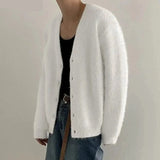 Nukty Men Sweaters Solid Color Plush V Neck Long Sleeve Casual Cardigan Men Streetwear Fashion Leisure Knitted Outerwear