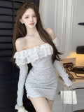 Nukty Sweet Sexy Lace Trimmed Strapless Dress Polka Dot Design Off Shoulder Slim Fit Girls Short Wrapped Buttocks Vestidos