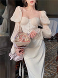 Nukty Elegant Party Dresses For Women Vintage Long Dress Off Shoulder Long Sleeve Autumn Spring Prom Robe Slim One Piece Vestidos New