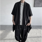 Nukty Summer Japanese Darkness shirt Man Cardigan Harajuku Woman Black Coat Cloak Beach Shirt Obi Streetwear Loose Thin Outer