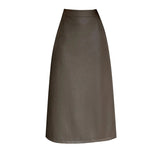 Nukty Vintage PU Leather Women's Skirts 2024 New Autumn High Waist Casual Mid Length Solid Color Office Lady Skirts Female