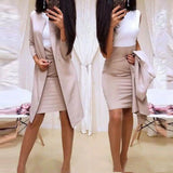 Nukty business casual outfits Lady Suit Skirt Bodycon Solid Color Slim 2Pcs Office Autumn Long Blazer Jacket Mini Work Coat Office Solid Blazers Set