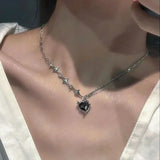 Nukty Y2K Purple Crystal Heart Pendant Necklace Women Sweet Cool Girl Punk Clavicle Chain Fashion Aesthetic Necklace Jewelry Gift
