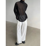 Nukty Sexy Perspective High-neck Long Sleeve T Shirt Men Women Net Yarn Bottoming Shirt Spring Summer Transparent Black Tee Shirts