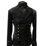 Nukty Vintage Red Suede Suit Vest Men Waistcoat Stand Collar Solid Color Double Breasted Slim-Fit Vest Steampunk Gilet Homme