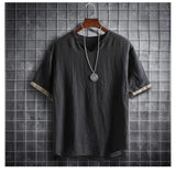 Nukty japan fashion street Summer Men Cotton Linen Tshirts Solid Color Korean Fashion Men Short Sleeve Short Sleeve Tshirt Mens Clothing Plus Size 5Xl