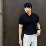 Nukty Men Slim Fit Polo Shirts Solid Stretch Sexy Collared TShirt Fashion Trendy Cotton Casual Top Summer Clothes Comfortable Stretchy