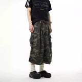 Nukty Vintage Camouflage Work Jeans Men's Loose Fit Summer 2024 Trendy Straight Leg Wide Leg Seven Point Pants Casual Streetwear