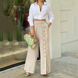 Nukty Women Two Piece Outfits Causal Fashion Suit Fall Casual Solid Color Lapel Shirt Loose Pants Two-piece Set Female Outfits
