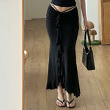 Nukty Women Elegant Solid Ruffles Skinny Skirt Sexy Ruched Bandage Casual High-waist Skirts Summer Office Street Short Dress