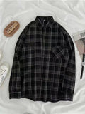 Nukty Vintage Women Plaid Shirts Autumn Long Sleeve Oversize Button Up Tops Korean Loose Casual Fall Outwear Femme Shirts