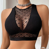 Nukty Sexy Mesh Women Bras Ribbed Backless Lingerie Seamless Underwear Yoga Crop Tank Top Fitness Breathable Corset Camisole Sexy Bra
