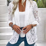 Nukty cute professional outfits Summer White Lace Hollow Out Women's Coat Solid Open Stitch Blazers Outdoor Business Jackets Lightweight Office Ladies Coats