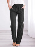Nukty Spring/Summer Women's New European and American Solid Cotton Hemp Drawstring Loose Relaxed Wide Leg Pants