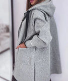 Nukty Women's Jacket Autumn Pocket Zipper Design Casual Plain Long Sleeve Loose Daily Longline Hoodie Y2K Streetwear