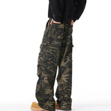Nukty Men Baggy Camouflage Ripstop Cargo Jeans Male Classic Straight Casual Denim Pants American Style Street Hip Pop Denim Trousers