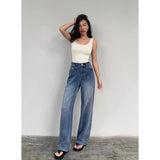 Nukty Blue Women Jeans High Waist Fashion American Vintage Streetwear Y2K NEW Wide Leg Jean Female Denim Trouser Baggy Denim Pants