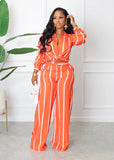 Nukty Autumn Winter Fashion Striped Print Set Women's Long-sleeve Button Shirt Wide-leg Pants Two-piece Suit Casual Office Ladies Sets