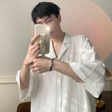 Nukty Spring Summer Casual Simple Men's Solid Pleated Blouse Lapel Short Sleeve Streetwear Male Loose Leisure Shirts Men Clothing