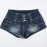 Nukty Streetwear y2k Low Rise Shorts Harajuku Button-up Skinny Super Short Denim Pants Women Korean Style Ladies Bottoms Casual