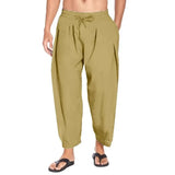 Nukty Summer Mens Harem Pants Men Linen Lightweight Streetwear Solid Color Cotton Trousers Beach Track Pants Breathable Pants for Men
