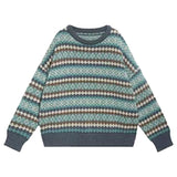 Nukty Fair Isle Sweater Argyle Oversized Crew Neck Pullovers Women Knit Jumper Autumn Winter Vintage Outfit