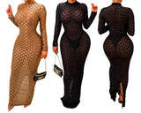 Nukty Turtleneck Skinny Women Dresses Sexy Skirt Long Sleeve Bodycon Sexy Streetwear Party Club Hollow out Long Dress