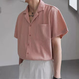 Nukty Summer Men's Clothing Light Luxury Suit Neck Shirt Korean Striped Short Sleeve Button-down Retro Fashion Streetwear Leisure