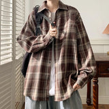 Nukty Spring New Casual Plaid shirt Men's Loose Streetwear Long-sleeved Shirt Retro Shirts Men Classic American style shirt