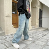 Nukty Male Niche Design Sense Ins Hip Hop Hip Hop Handsome American High Street Denim Pants Loose Straight Leg Casual Pants