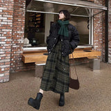 Nukty Autumn Winter Woolen Plaid Skirt for Women Vintage High Waist Midi Skirts Woman A-Line Pleated Long Skirts Female