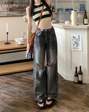 Nukty High Waist Wide Leg Jeans Women's Loose Fit Ripped Straight Cut Denim Pants plus Size Street Sle Summer Trend k Wa