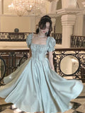 Nukty Spring Fairycore Dress Women Elegant Evening Party Prom Vestidos French Vintage A-line Dresses Solid Clothing Mujer Korean