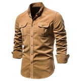 Nukty New Men's Shirt Fashion Corduroy Shirts Men Business Casual Single Breasted Cotton Men Shirts Solid Color Slim Fit Full Top
