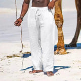 Nukty Summer Cotton Pants Casual Long Fitness Breathable Pants Linen Lightweight Drawstring Yoga Beach Trousers Solid Color Mens Pants