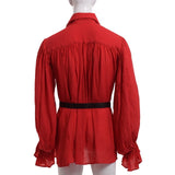 Nukty Medieval Renaissance Lacing Up Shirt Bandage Tops Ruffles Shirt Fashion Men Vintage Costume Fluffy Long Sleeve Male