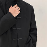 Nukty Black Blazers Men's Chic Zhongshan Collar Chinese Tunic Suit Business Casual Single Breasted Groomsmen Wedding Blazer Jackets