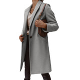 Nukty Women's S-3XL Size New Autumn/winter Solid Color Lapel Mid Length Button down Woolen Coat Jacket