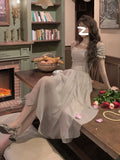 Nukty French Elegant Fairy Midi Dress Office Lady One Piece Dress Korean Fashion 2024 Summer Pure Color Sweet Even Party Dress Woman