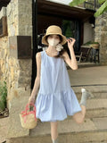 Nukty Summer Elegant Korean Solid Short Women's Dress Sweet Sleeveless O-Neck Loose-Fit Causal Office Lady Ball Gown Mini Skirt