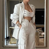 Nukty Apricot Top & Wide Leg Pants Set Elegant Women Lace Up Wide Leg Pant Sets Two Piece Set Spring Summer High Waist Trousers Suit