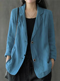 Nukty Vintage Summer Lapel Neck Long Sleeve Work Suits Blazer Women Casual Solid Cotton Blazer Elegant Cardigan Thin Coats
