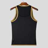 Nukty New Men Mesh Tank Tops Summer Clubwear Casual Vest U Neck Sleeveless Contrast Color Fishnet T-shirt Comfortable Chic Tees