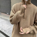 Nukty FALL OUTFITS MEN Autumn Men's Half Zipper Knitted Pullover Sweater Y2K Vintage Casual Knitwear New Stand-up Collar Loose jersey hombre