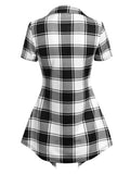 Nukty Crisscross Plaid Print Mock Button Casual Faux Twinset T Shirt Combo Women 2 in 1 Tee Twofer Summer High Waist Fashion T-Shirts