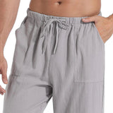 Nukty New Men's Casual Linen Pants Solid Color Breathable Yoga Cotton Trousers Male Casual Elastic Waist Drawstring Fitness Pants
