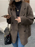 Nukty Suit Coats and Jackets Women Casual Lattice Loose Winter Coat for Women Single Breasted Pockets Korean Fashion Women's Wool Coat