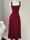 Nukty Elegant Korean Fashion Summer Evening Party Red U-neck Sling Dress Lady Casual High Waist Sleeveless Strap Mini Dress for Women